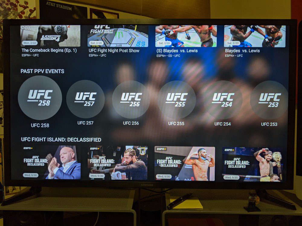 The ESPN+ app UFC browse view
